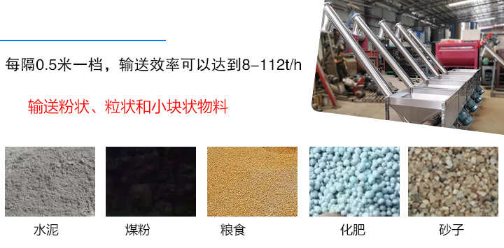 输送粉状、粒状和小块状物料，如水泥、煤粉、粮食、化肥、灰渣、砂子等